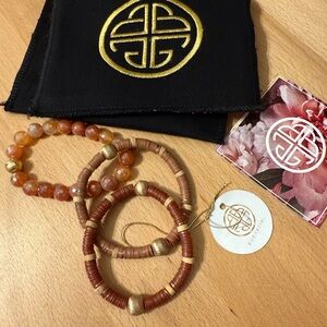 Elegant Gold and Brown Beaded Bracelet Set